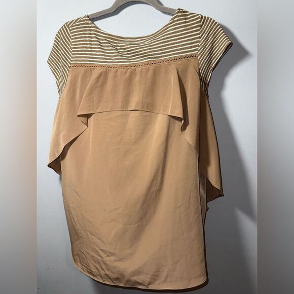 Anthropologie Meadow Rue taupe and teal striped Linen Swing top size Small EUC - Picture 6 of 9